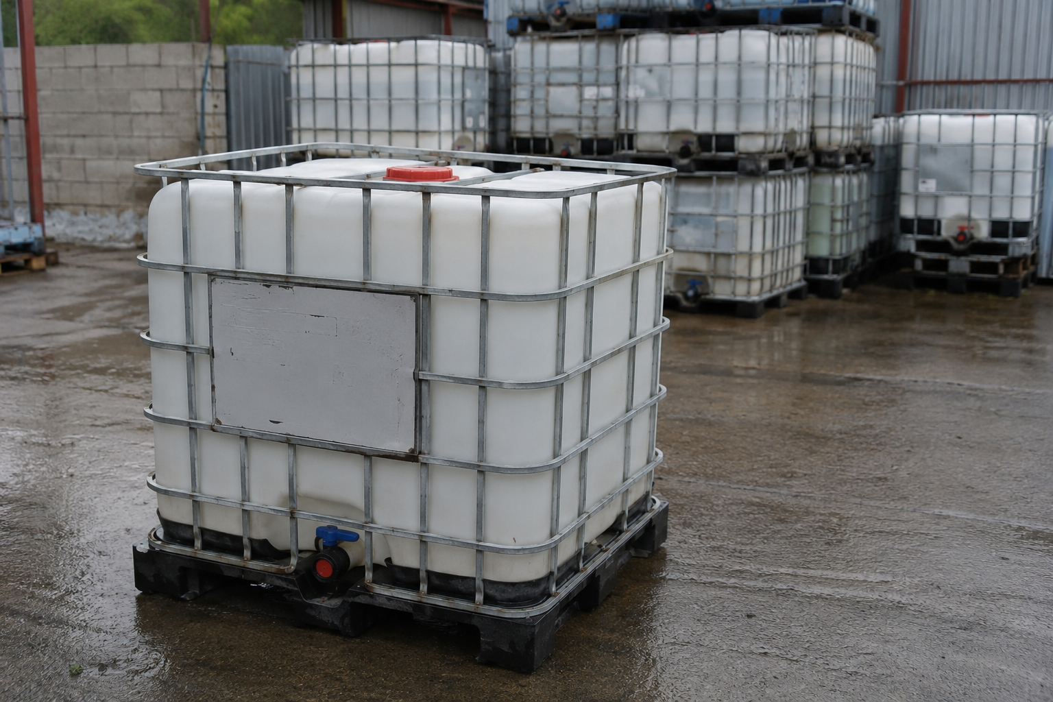 Staged caged composite IBC totes